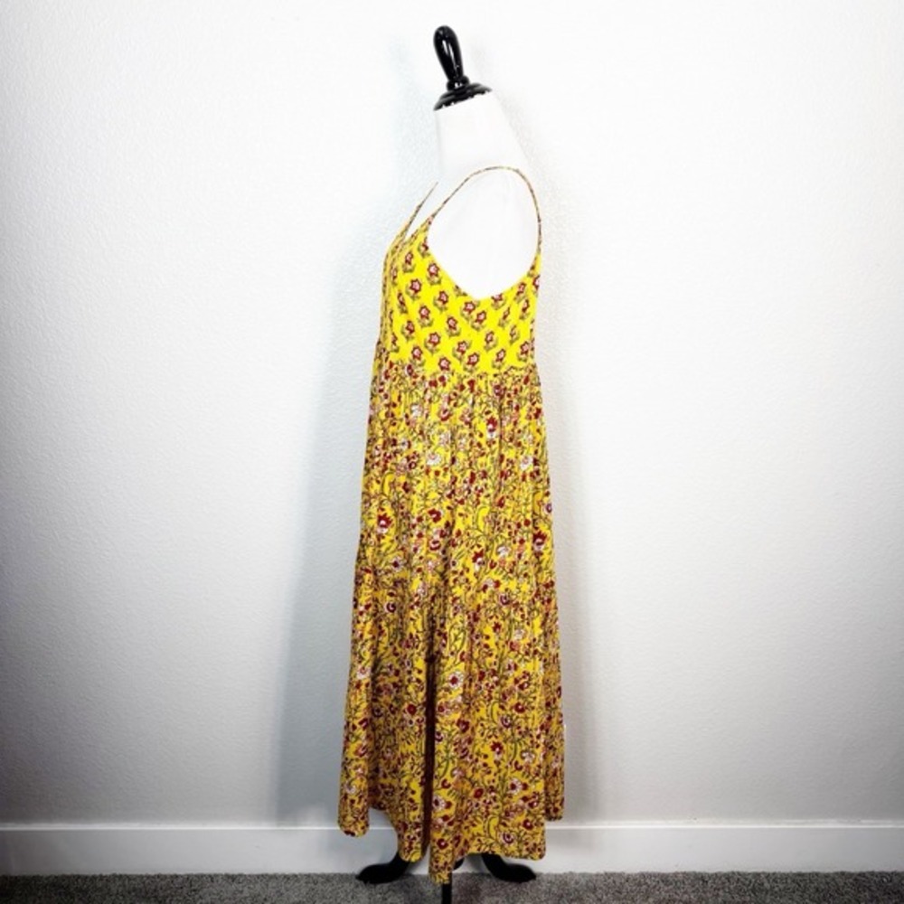 Gulab Chand Jaipur India Size M Boho Cottage Hand Block Printed Midi Dress - Picture 6 of 10